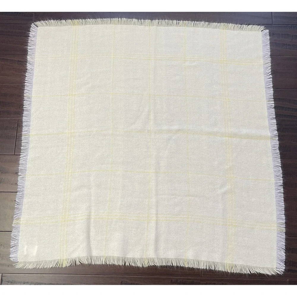The Three Weavers Baby Blanket Yellow White Virgin Orlon Acrylic Hand Woven